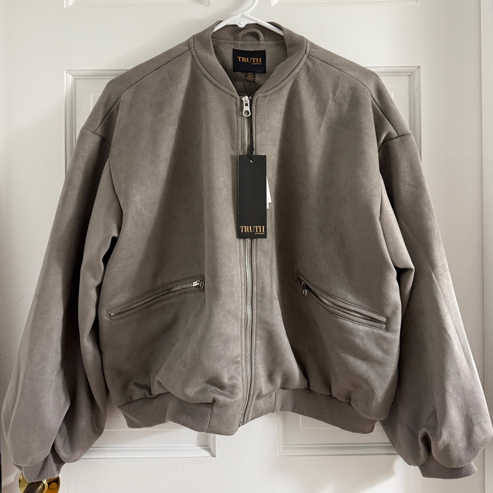 Truth by Republic Suede Full Zip Long Sleeve Bomber Jacket Ladies Size Small